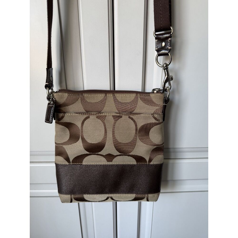 COACH Signature Monogram Brown Jacquard Canvas Crossbody File Bag - Picture 4 of 4